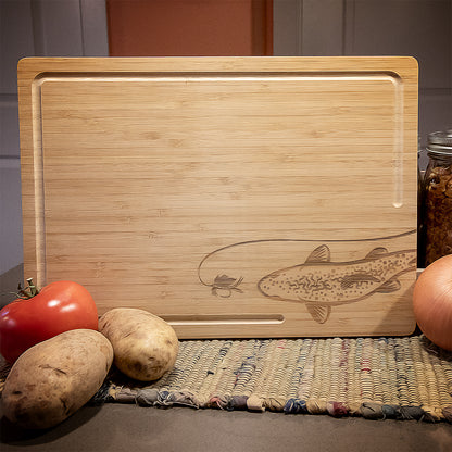 Bamboo Charcuterie/Cutting Board | Laser Engraved Fishing Art - Free Motus