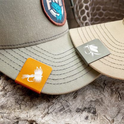 Hat Brim Clip | Laser Engraved Fly Fishing Art (Aluminum)- Free Motus