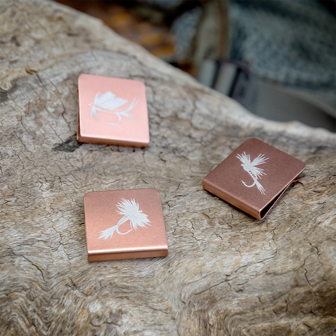 Hat Brim Clip | Laser Engraved Fly Fishing Art (Aluminum)- Free Motus