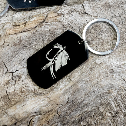Fishing Dog Tag Pendant Keychain | Black Stainless Steel, Military Style (Laser Engraved) - Free Motus