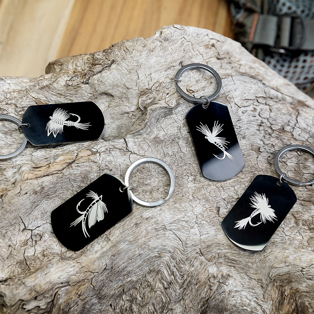 Fishing Dog Tag Pendant Keychain | Black Stainless Steel, Military Style (Laser Engraved) - Free Motus