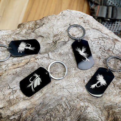 Fishing Dog Tag Pendant Keychain | Black Stainless Steel, Military Style (Laser Engraved) - Free Motus