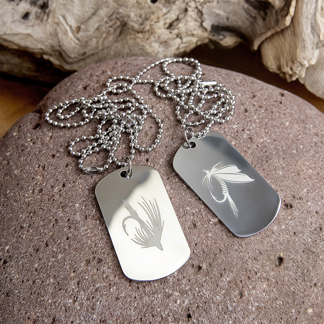 Fishing Themed Dog Tag Pendant (Military Style-SS-SILVER)