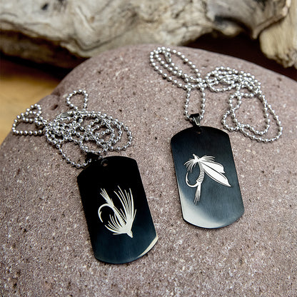 Fishing Themed Dog Tag Pendant (Military Style-SS-BLACK)
