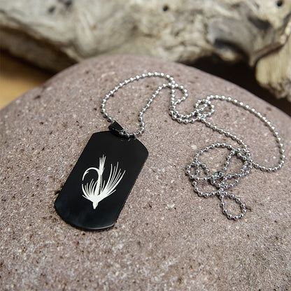 Fishing Themed Dog Tag Pendant (Military Style-SS-BLACK)