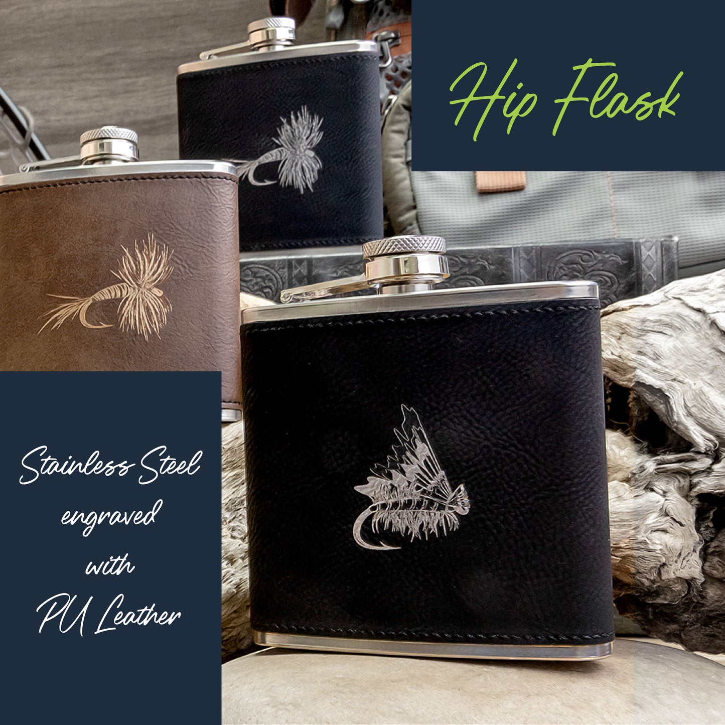 Hip Flask - Stainless Steel-Leather (Faux)